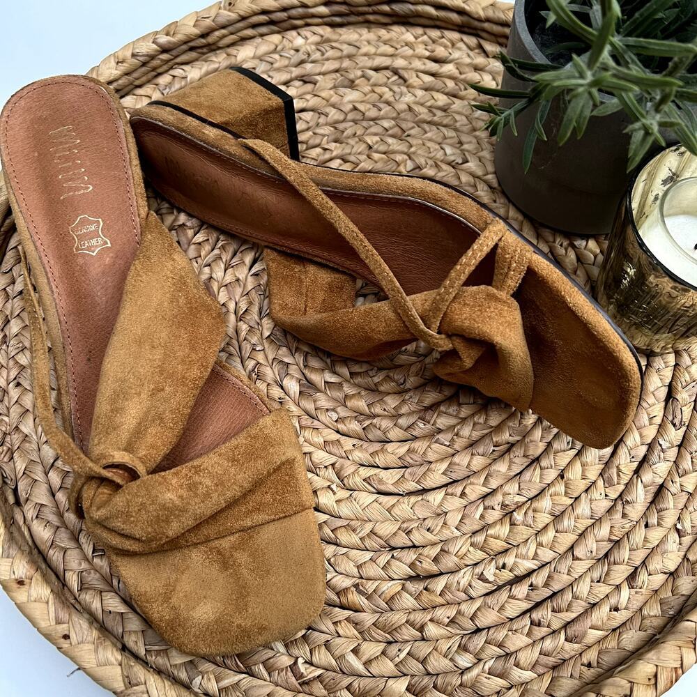 Miim Brown Genuine Leather Suede‎ Square Toe Sandal Size 10